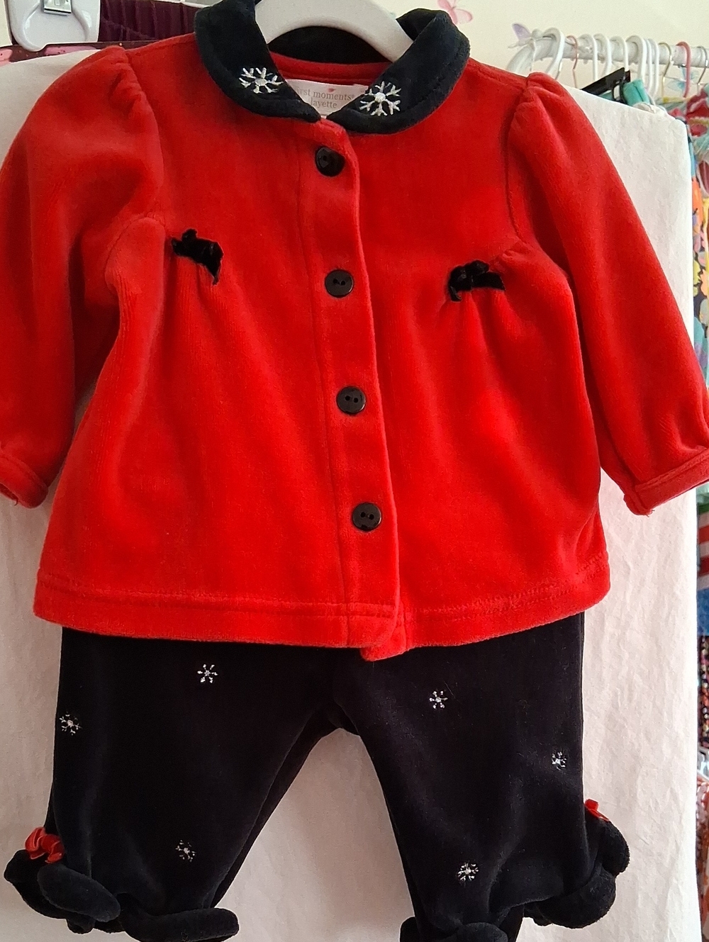 Cozy Red and Black Girls Jacket & Ruffled Pants Set